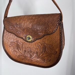 Vintage hand tooled leather bag with THE most exquisite flora fauna Fairycore